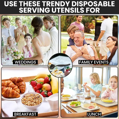 Miniatura 6 de Cucharas de plástico negro de 8.5 pulgadas para bufé, 36 unidades a granel, cuchara desechable resistente, utensilios de plástico grandes