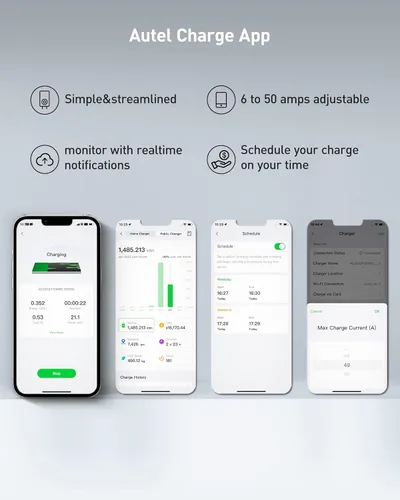 Miniatura 7 de Autel Home Cargador Inteligente para Vehículos Eléctricos (EV) de hasta 50 Amperios, 240V, Estación de Carga de Automóvil para Interiores/Exteriores