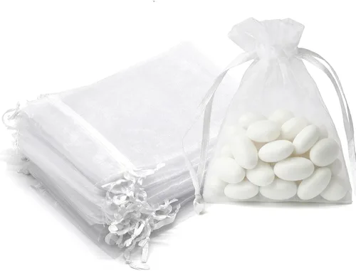 Miniatura 28 de 50 bolsas de organza transparentes de 3 x 4 pulgadas, pequeñas bolsas de regalo de joyería con cordón para bodas, fiestas, bolsas de dulces