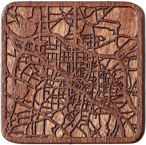 Miniatura 100 de Posavasos Amsterdam Map by O3 Design Studio, 1 pieza, posavasos de madera Sapele con mapa de la ciudad, hecho a mano, varias ciudades opcionales