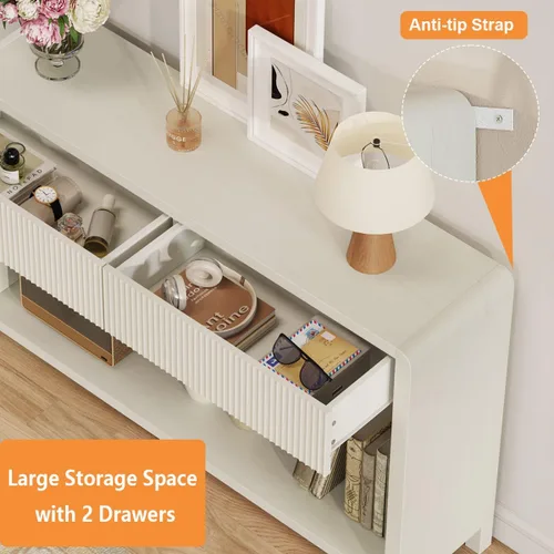 Miniatura 5 de FATORRI Mesa consola de entrada con 2 cajones, moderna mesa de sofá para sala de estar, mesas de sofá detrás del sofá y mesas de pasillo