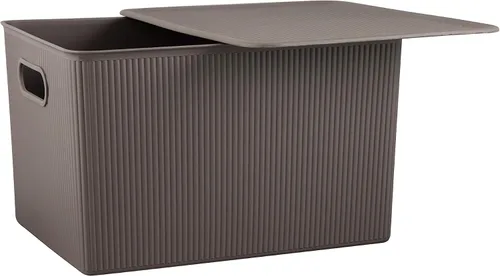 Miniatura 2 de Superio Ribbed Collection – Cesta decorativa de plástico con tapa para el hogar, tamaño XL, color marrón (paquete de 1 – 22 litros), caja apilable
