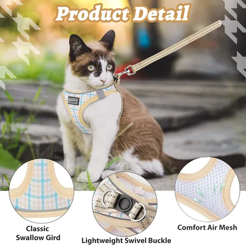 Miniatura 7 de Arnés para gatos y correa para caminar, arnés suave ajustable para gatitos, cachorros, gatos pequeños, chaleco reflectante a prueba de escapes