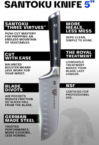 Miniatura 4 de Dalstrong - Cuchillo Santoku de 5 pulgadas, serie Gladiador Elite, acero alemán forjado de alto carbono, mango G10 negro, cuchillo de cocina