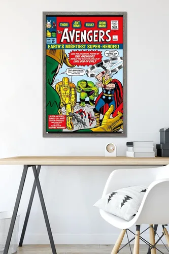 Miniatura 6 de Trends International Marvel Comics Avengers #1 - Póster de pared, 34 pulgadas de largo x 22.4 pulgadas, versión enmarcada en madera de granero