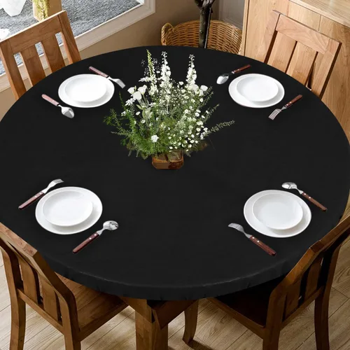 Miniatura 3 de LUSHVIDA - Mantel para mesa redonda impermeable y con borde elástico, de vinilo, ajustable a la mesa, mantel de plástico con borde elástico