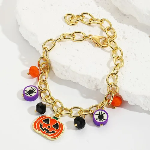 Miniatura 5 de Pulsera gótica espeluznante con dije de calabaza, araña, bruja y fantasma, regalo de joyería de disfraz de Halloween para mujeres y niñas, pulsera