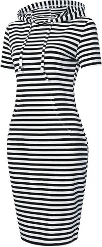 Miniatura 2 de Vestido MISSKY con capucha, bolsillos, estampado de rayas, hasta la rodilla, ajustado, informal, para mujer