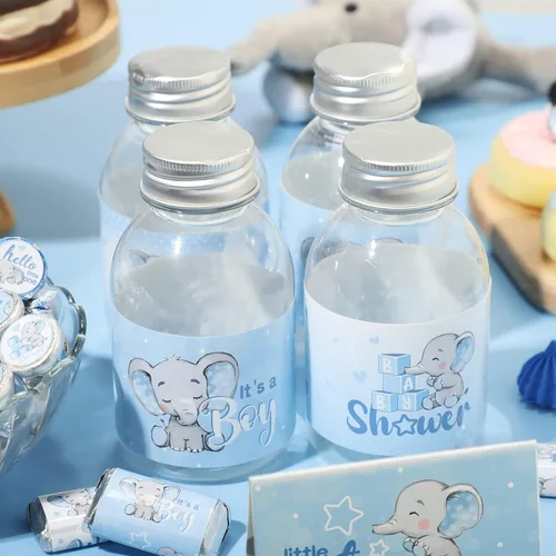 Miniatura 6 de Gersoniel 39 etiquetas para botellas de agua de elefante para baby shower, etiquetas adhesivas impermeables para revelación de género, suministros