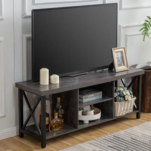 Miniatura 2 de GAZHOME Soporte de TV para TV de hasta 55 pulgadas, mueble de TV con almacenamiento abierto, unidad de consola de TV con estantería para sala de Gris