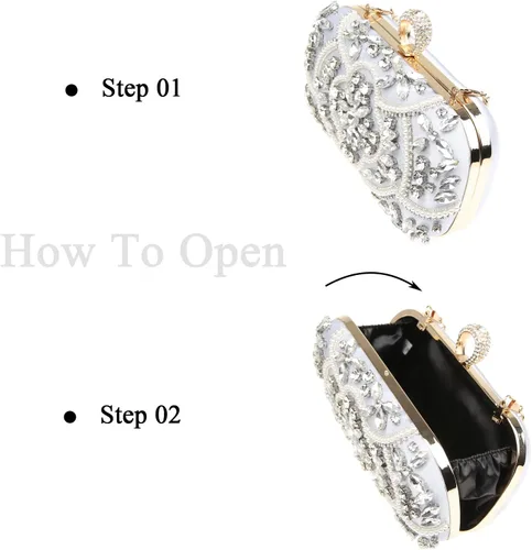 Miniatura 7 de Womens Sparkly Rhinestone Crystal Clutch Bag Glitter Sequin Bridal Purse Evening Handbag for Wedding Party Prom