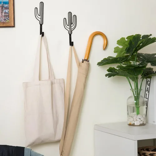 Miniatura 3 de MyGift Ganchos de metal negro modernos montados en la pared con alambre Saguaro Cactus formas a juego para colgar sombreros, abrigos, toallas