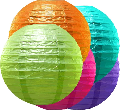 Miniatura 5 de LumaBase Linternas redondas de papel, oro metálico - Juego de 5
