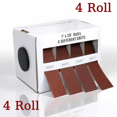 Miniatura 2 de Paquete de rollo de papel de lija 1 pulgada× 20 pies,paquete surtido con dispensador - 150,240,320,400,Rollos abrasivos de óxido de aluminio