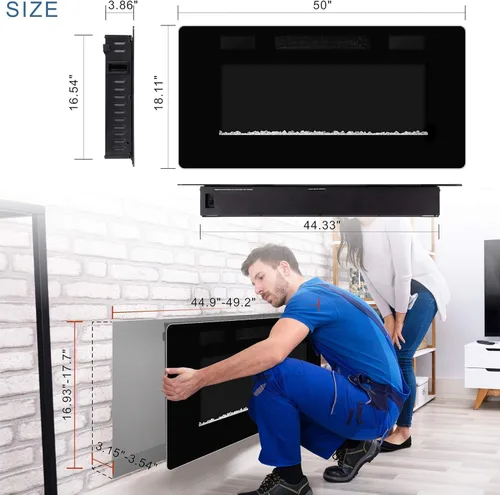 Miniatura 3 de Chimenea eléctrica de 50 pulgadas empotrada en la pared y montada en la pared, calentador de chimenea de 1500 W y chimenea lineal