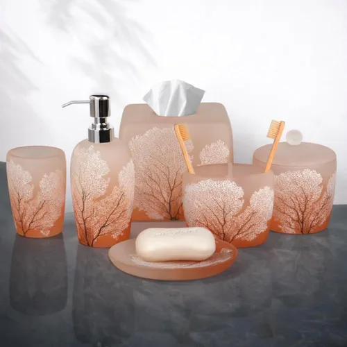 Decozen Juego de 6 accesorios de baño, dispensador de jabón, soportes para cepillos de dientes, vaso, jabonera y tarro de hisopo de algodón,