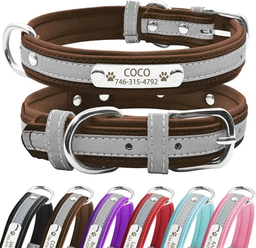Miniatura 9 de Collares reflectantes personalizados para perros con acolchado de neopreno, collar de perro grabado personalizado con placa de nombre para perros