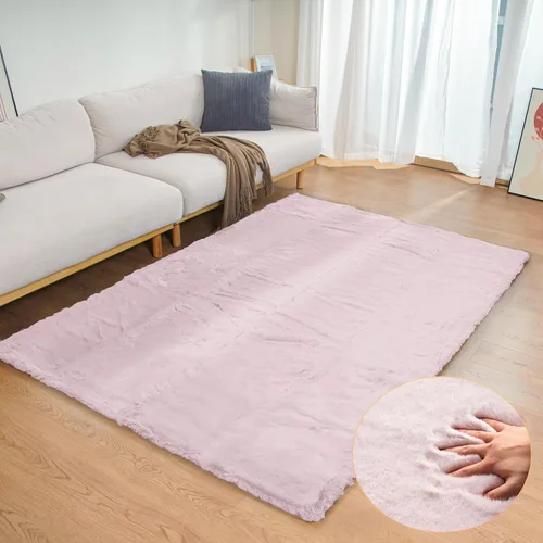 Miniatura 10 de ORINOVA Alfombra de felpa marrón claro beige de 8 x 10 pies para sala de estar, alfombra bohemia esponjosa de piel de conejo grande para dormitorio