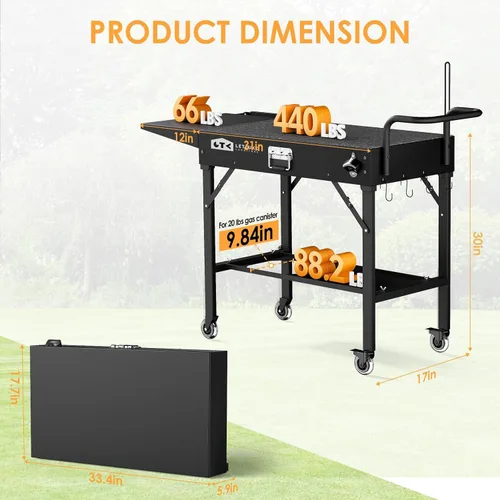 Miniatura 5 de Carro para parrilla Leteuke para Blackstone, mesa de parrilla portátil al aire libre, carro plegable con ruedas para Ninja, soporte para parrilla