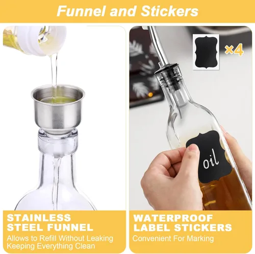 Miniatura 5 de Botella dispensadora de aceite de oliva, 2 dispensadores de aceite para cocina, botella de vidrio de aceite de oliva de 17 onzas y dispensador de 2