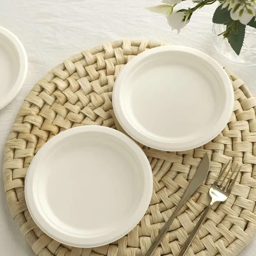 Miniatura 9 de Efavormart - Paquete de 50 platos redondos de bagazo biodegradables blancos de 7 pulgadas, compostables, ecológicos, desechables, aperitivos, Tipo 17