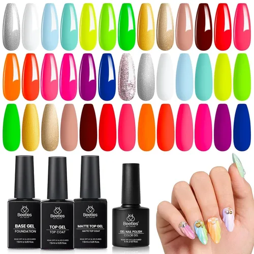 Miniatura 19 de beetles colección “Pastel Paradise” - Kit de 20 esmaltes de uñas en gel con 3 frascos de capa superior brillantina y mate y capa base, tonos