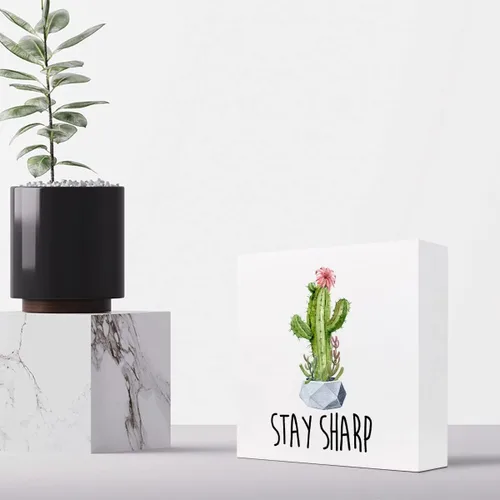 Miniatura 4 de z-crange Letrero inspirador de madera con texto en inglés "Stay Sharp", caja de madera motivacional para el hogar, granja, oficina, dormitorio