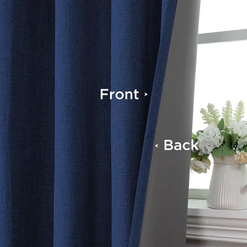 Miniatura 8 de CUCRAF Juego de 2 paneles de cortinas 100% opacas de 54 pulgadas de largo, cortinas texturizadas de lino para oscurecer la habitación, con ojales