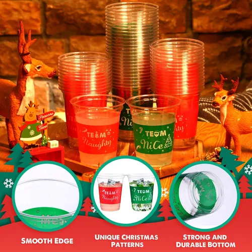 Miniatura 3 de Rtteri 24 vasos de plástico desechables de 12 onzas para decoración de fiestas de Navidad, cerveza, bebidas, aperitivos
