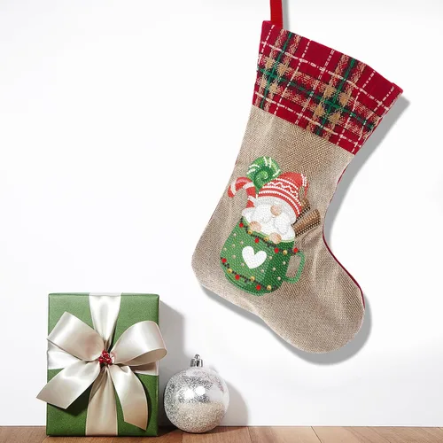 Miniatura 5 de LUSandy Calcetines colgantes de Navidad 5D con pintura de diamante de Papá Noel, adornos colgantes de 14 pulgadas, bolsa de dulces de Navidad