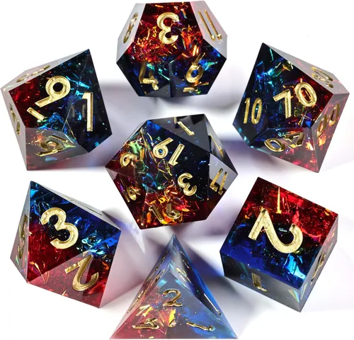 Miniatura 12 de Mini Planet Poliédrico MTG Sharp Edge Liquid Core Dungeons and Dragons RPG Resina Hecho a Mano 7Pcs DND Juego de dados