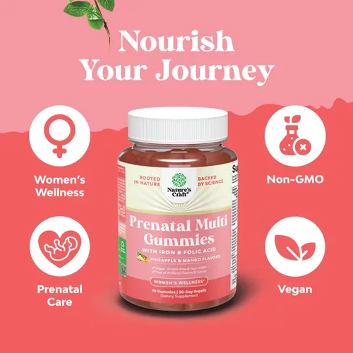 Miniatura 4 de Natures Craft Gomitas prenatales veganas para mujer, vitaminas prenatales gomosas para mujeres con ácido fólico de hierro y mezcla de superfrutas