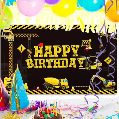 Miniatura 4 de Tatuo Cartel de cumpleaños con temática de construcción, 6.1 x 3.6 pies, suministros de fotografía, fiestas, camión volquete, decoración de fiesta