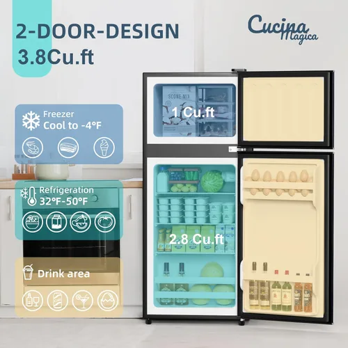 Miniatura 4 de Cucina Magica - Mini refrigerador con congelador, 3.2 pies cúbicos, pequeño refrigerador, 7 termostatos ajustables, ahorro de energía, bajo nivel