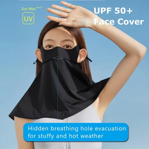 Miniatura 4 de Máscara facial de protección solar UPF 50+, polaina de cuello de seda de hielo, cubierta facial reutilizable UV, máscara refrescante transpirable