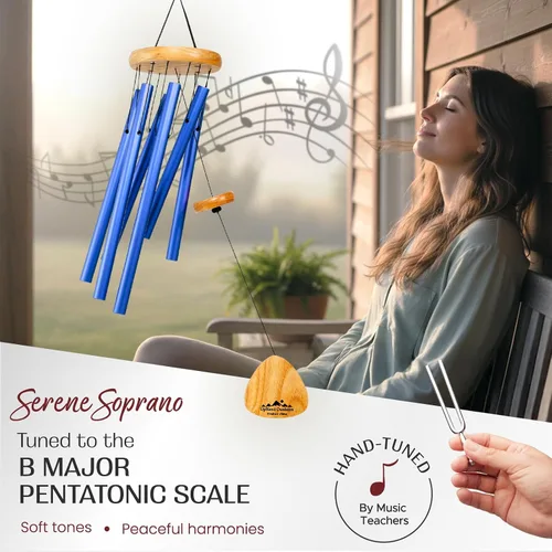 Miniatura 2 de UpBlend - Campanillas de viento para regalo exterior - Carillón de viento de tono profundo con piedra decorativa - Decoración de jardín y patio