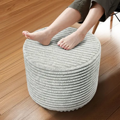 Miniatura 14 de Puf otomano rectangular, puf de relleno con relleno de trozos de espuma, suave forro polar coral peludo, otomana multiusos para sala de estar, blanco