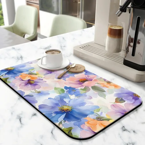 Miniatura 25 de Tapete de secado de platos para encimera de cocina 20x12 pulgadas, tapete de secado rápido de platos lavable, tapete de drenaje absorbente con Limón