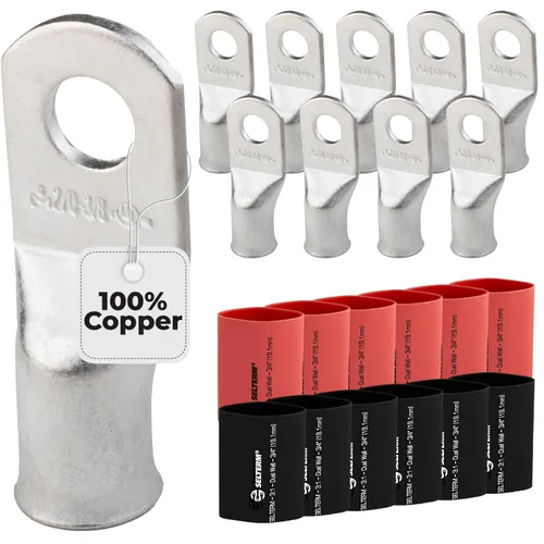Miniatura 200 de SELTERM 5 piezas terminales de cable de cobre estañado 1/0 AWG perno de 1/2", extremos de cable de batería, terminales de anillo, conectores