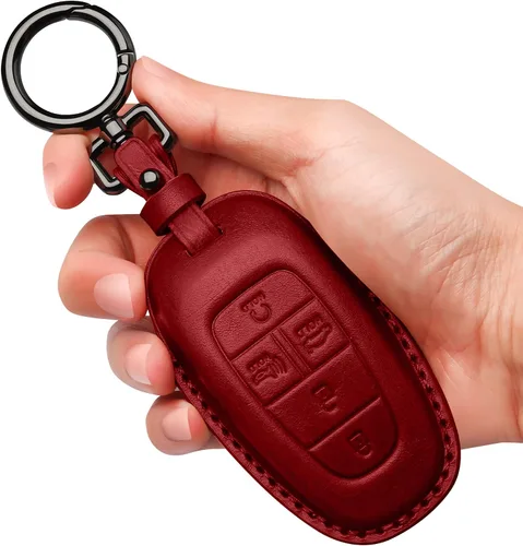 Miniatura 7 de Tukellen Funda para llavero de cuero con llavero compatible con Hyundai Sonata 2020 2021, llave remota Tucson 2022, color negro