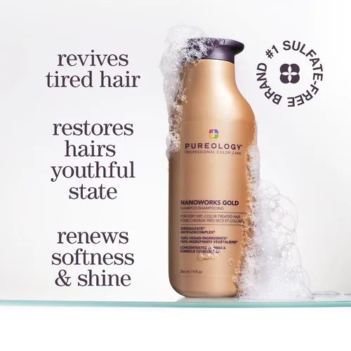 Miniatura 2 de Pureology Nanoworks Gold Shampoo Para cabello muy seco y teñido Renueva suavidad y brillo Sin sulfatos Vegano