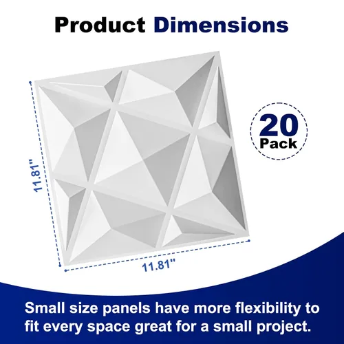 Miniatura 2 de Art3dwallpanels Paquete de 20 paneles de pared 3D para decoración de pared interior, 12 x 12 pulgadas, paneles de diamante blanco para sala