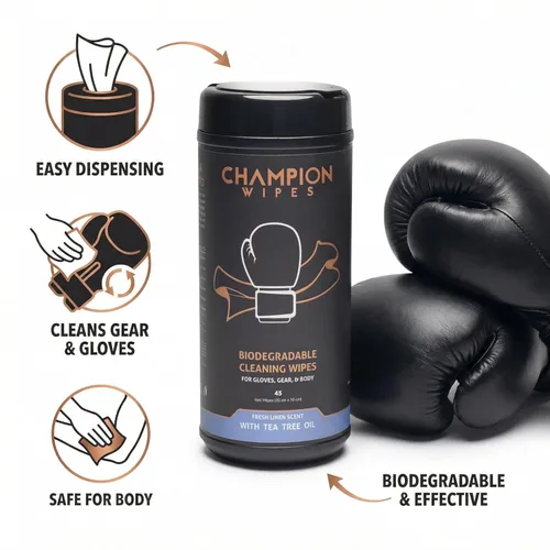 Miniatura 2 de Toallitas Champion - Toallitas de limpieza para guantes de boxeo, 45 unidades Fórmula con aceite de árbol de té Para guantes, equipo y cuerpo