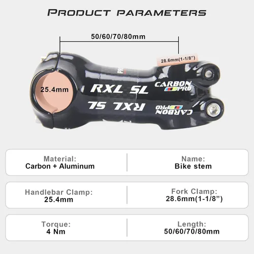 Miniatura 3 de RXL SL 25.4 vástago de fibra de carbono vástago 6° vástago MTB vástago de bicicleta de montaña vástago grado 6 para bicicleta de carretera MTB Negro