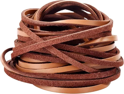 Miniatura 16 de TeeLiy 3 mm Cordón plano de tira de cuero genuino de 3 mm de ancho, cuero de grano completo de piel de vacuno, cordones de encaje, trenzado Atlantis