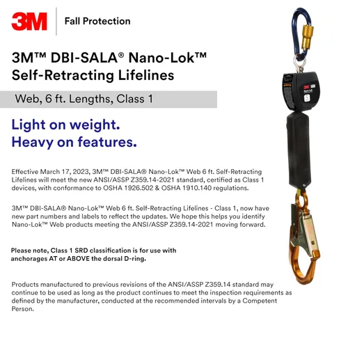 Miniatura 4 de 3M™ DBI-SALA® Nano-Lok™ Personal Auto Retractor Lifeline, gancho de presión de aluminio Web, 3100517, 6 pies, Clase 1, ANSI