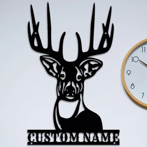 Miniatura 8 de Letrero de metal con cabeza de ciervo, decoración de cabeza de ciervo, monograma personalizado, inspirado en cazador, arte de pared de metal