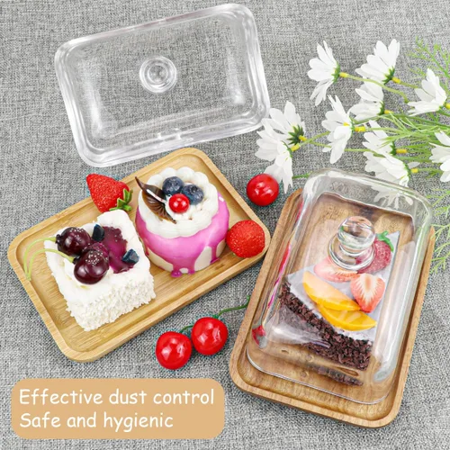 Miniatura 7 de Mantequera de cristal transparente con tapa, recipiente para mantequilla, queso crema y pastel de postre (bambú)