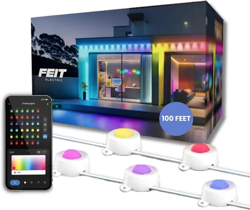 Miniatura 11 de Feit Electric - Luces exteriores permanentes inteligentes RGBIC con luz de cadena de blanco ajustable, luces LED de Navidad de 50 pies, WiFi