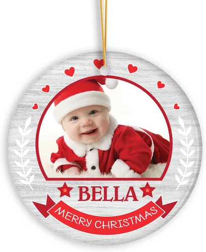 Adorno de Navidad con foto personalizada 2023, adorno de Navidad con nombre del bebé, adorno de Navidad con texto personalizado para bebé, recién